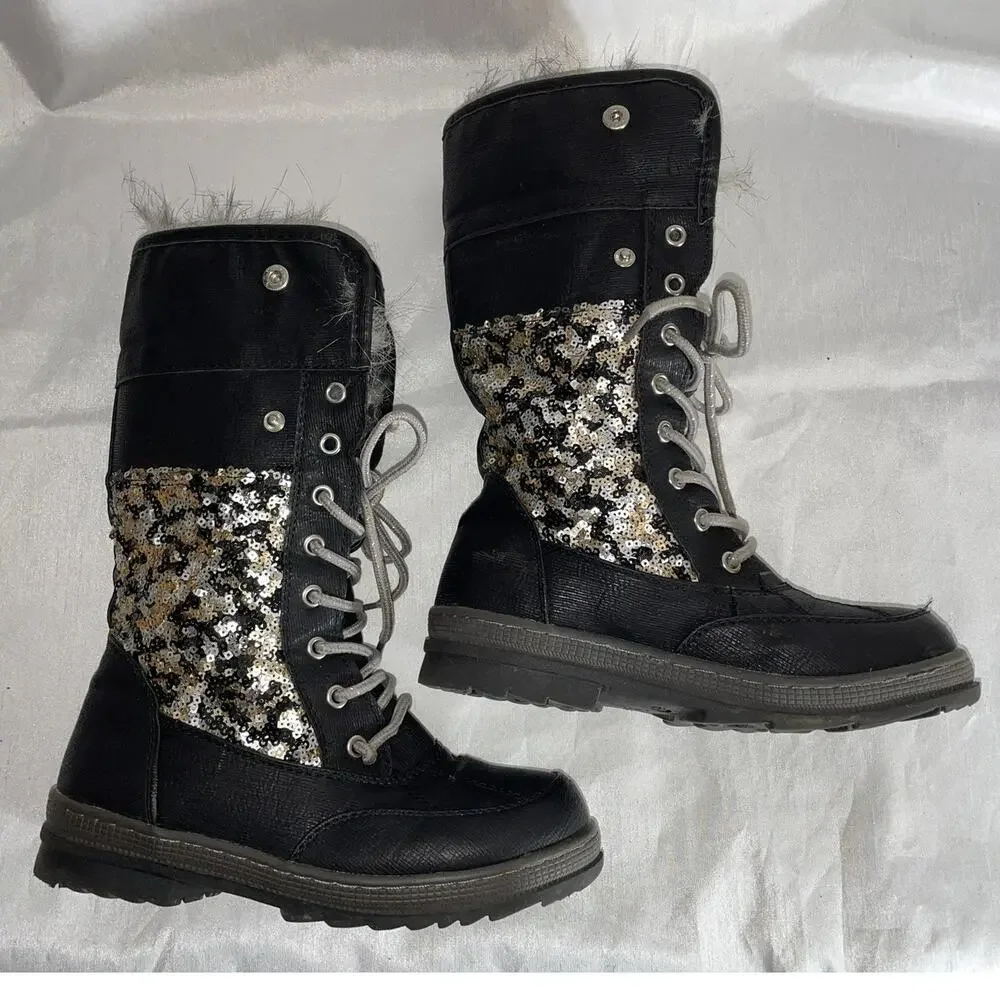 Justice Winter Boots w/ Sequins & Faux Fur - Girl's Size 3M - Fabulous!‎